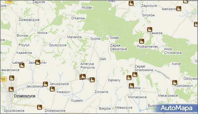 mapa Gaik gmina Działoszyce, Gaik gmina Działoszyce na mapie Targeo