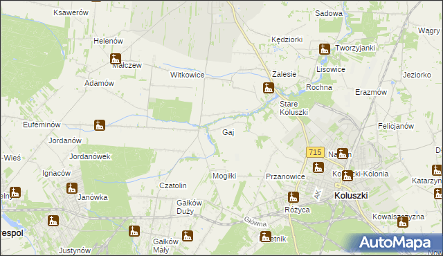 mapa Gaj gmina Brzeziny, Gaj gmina Brzeziny na mapie Targeo