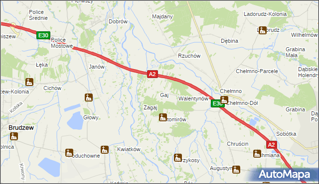 mapa Gaj gmina Dąbie, Gaj gmina Dąbie na mapie Targeo