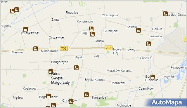 mapa Gaj gmina Góra Świętej Małgorzaty, Gaj gmina Góra Świętej Małgorzaty na mapie Targeo