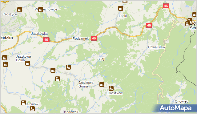 mapa Gaj gmina Kłodzko, Gaj gmina Kłodzko na mapie Targeo