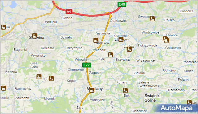 mapa Gaj gmina Mogilany, Gaj gmina Mogilany na mapie Targeo