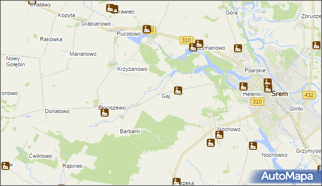 mapa Gaj gmina Śrem, Gaj gmina Śrem na mapie Targeo