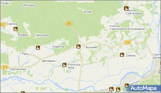 mapa Gajewo gmina Czarnków, Gajewo gmina Czarnków na mapie Targeo