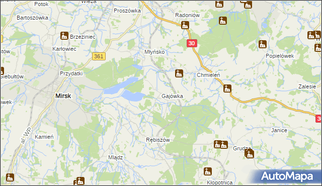 mapa Gajówka gmina Mirsk, Gajówka gmina Mirsk na mapie Targeo