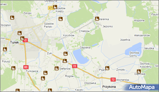 mapa Gajówka gmina Przykona, Gajówka gmina Przykona na mapie Targeo