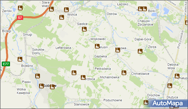 mapa Gajówka gmina Sobków, Gajówka gmina Sobków na mapie Targeo
