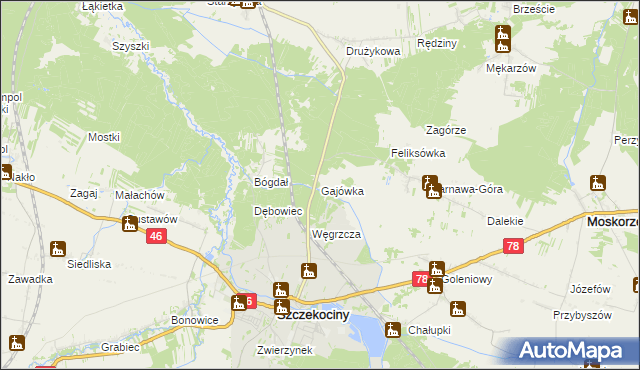 mapa Gajówka gmina Szczekociny, Gajówka gmina Szczekociny na mapie Targeo