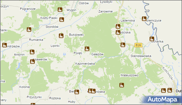 mapa Gałęzów gmina Żmudź, Gałęzów gmina Żmudź na mapie Targeo