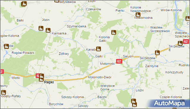 mapa Gałki gmina Repki, Gałki gmina Repki na mapie Targeo