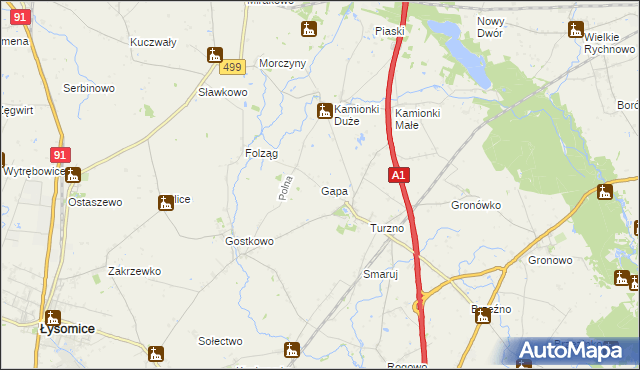 mapa Gapa gmina Łysomice, Gapa gmina Łysomice na mapie Targeo