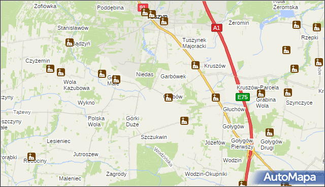 mapa Garbów gmina Tuszyn, Garbów gmina Tuszyn na mapie Targeo