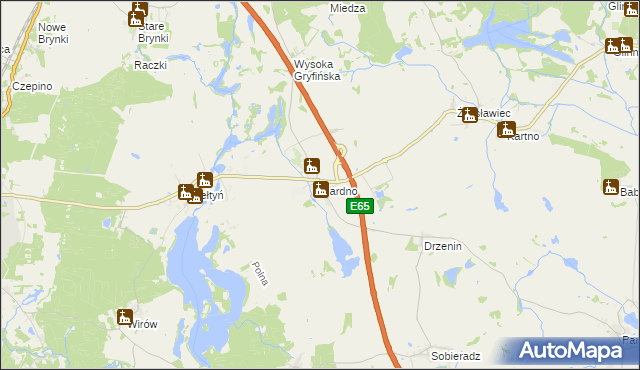 mapa Gardno gmina Gryfino, Gardno gmina Gryfino na mapie Targeo