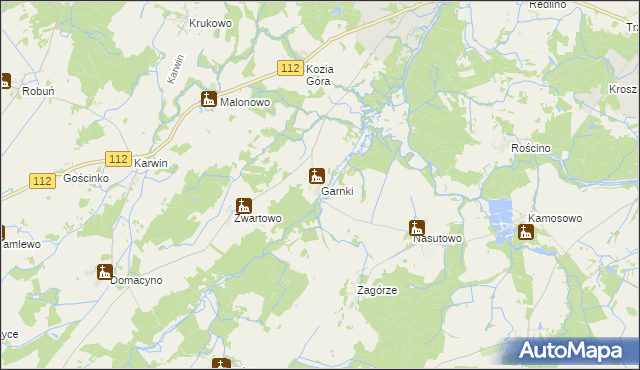 mapa Garnki gmina Karlino, Garnki gmina Karlino na mapie Targeo