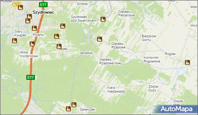 mapa Gąsawy Rządowe-Niwy, Gąsawy Rządowe-Niwy na mapie Targeo