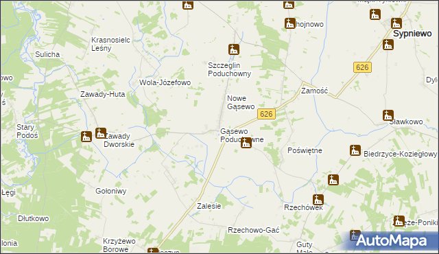 mapa Gąsewo Poduchowne, Gąsewo Poduchowne na mapie Targeo