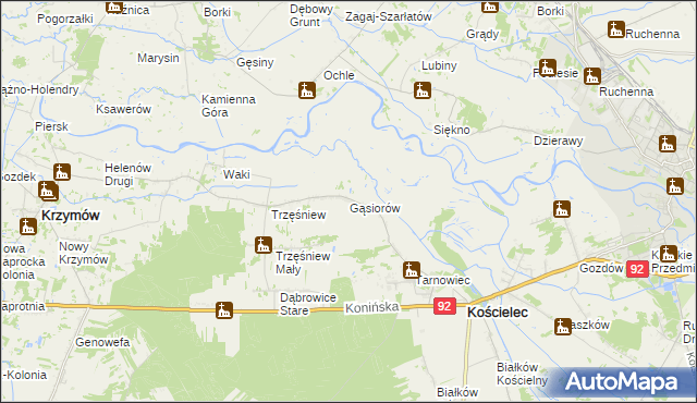 mapa Gąsiorów gmina Kościelec, Gąsiorów gmina Kościelec na mapie Targeo