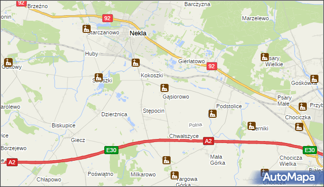 mapa Gąsiorowo gmina Nekla, Gąsiorowo gmina Nekla na mapie Targeo