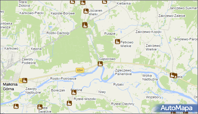 mapa Gąsiorowo gmina Zaręby Kościelne, Gąsiorowo gmina Zaręby Kościelne na mapie Targeo