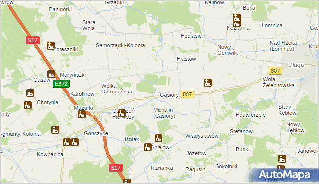 mapa Gąsiory gmina Żelechów, Gąsiory gmina Żelechów na mapie Targeo