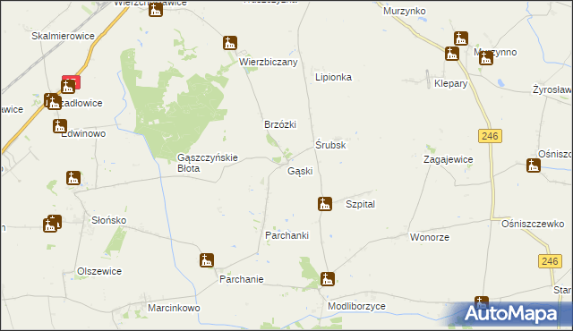 mapa Gąski gmina Gniewkowo, Gąski gmina Gniewkowo na mapie Targeo