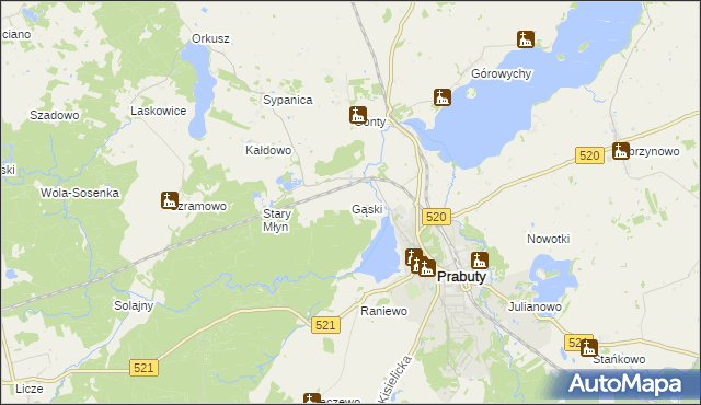 mapa Gąski gmina Prabuty, Gąski gmina Prabuty na mapie Targeo