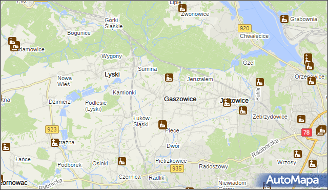 mapa Gaszowice powiat rybnicki, Gaszowice powiat rybnicki na mapie Targeo