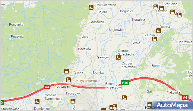 mapa Gawłów gmina Bochnia, Gawłów gmina Bochnia na mapie Targeo