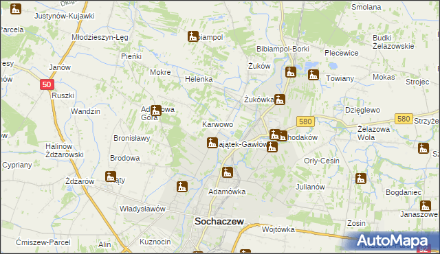 mapa Gawłów gmina Sochaczew, Gawłów gmina Sochaczew na mapie Targeo