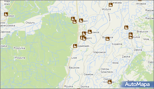 mapa Gawłówek gmina Drwinia, Gawłówek gmina Drwinia na mapie Targeo