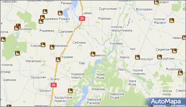 mapa Gawrony gmina Skulsk, Gawrony gmina Skulsk na mapie Targeo