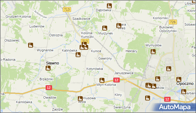 mapa Gawrony gmina Sławno, Gawrony gmina Sławno na mapie Targeo