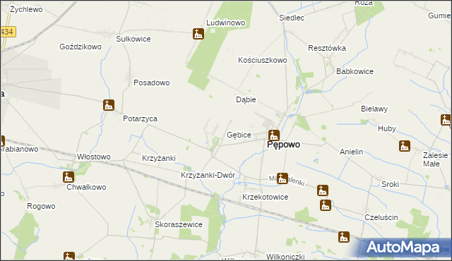 mapa Gębice gmina Pępowo, Gębice gmina Pępowo na mapie Targeo