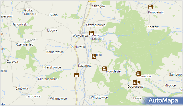 mapa Gębice gmina Strzelin, Gębice gmina Strzelin na mapie Targeo