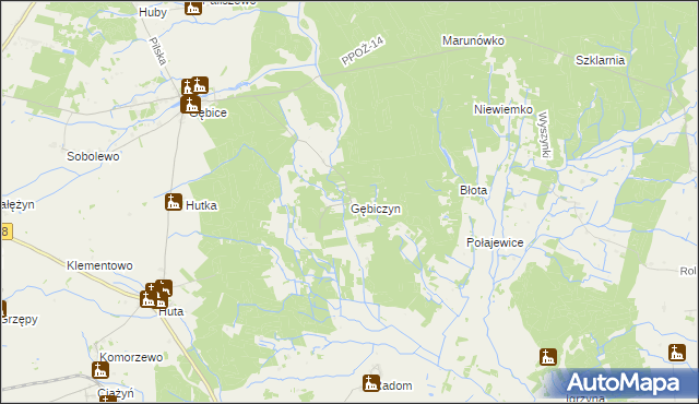 mapa Gębiczyn, Gębiczyn na mapie Targeo