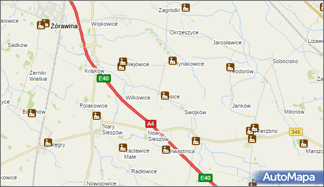 mapa Gęsice gmina Domaniów, Gęsice gmina Domaniów na mapie Targeo