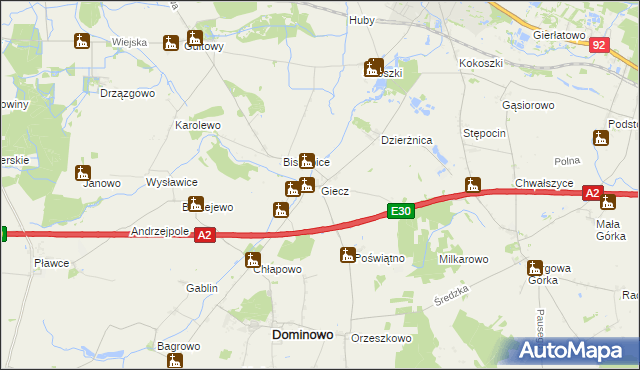 mapa Giecz, Giecz na mapie Targeo