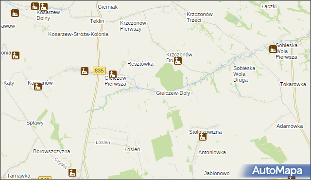 mapa Giełczew-Doły, Giełczew-Doły na mapie Targeo