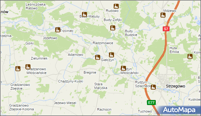 mapa Giełczyn gmina Strzegowo, Giełczyn gmina Strzegowo na mapie Targeo