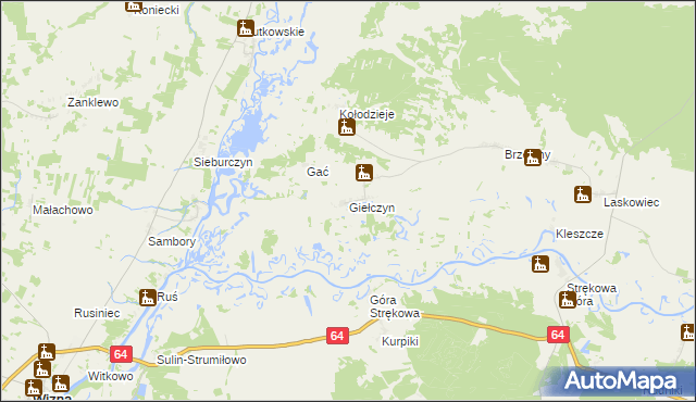 mapa Giełczyn gmina Trzcianne, Giełczyn gmina Trzcianne na mapie Targeo