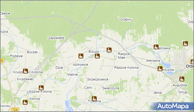 mapa Giełzów gmina Drzewica, Giełzów gmina Drzewica na mapie Targeo