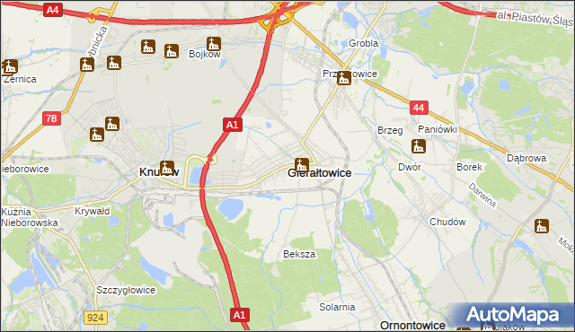 mapa Gierałtowice powiat gliwicki, Gierałtowice powiat gliwicki na mapie Targeo