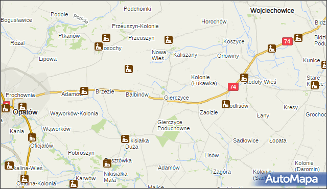 mapa Gierczyce gmina Wojciechowice, Gierczyce gmina Wojciechowice na mapie Targeo