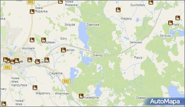 mapa Gierłoż gmina Kętrzyn, Gierłoż gmina Kętrzyn na mapie Targeo