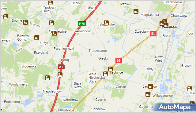 mapa Gieski, Gieski na mapie Targeo