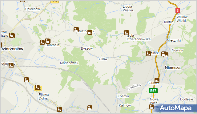 mapa Gilów gmina Niemcza, Gilów gmina Niemcza na mapie Targeo