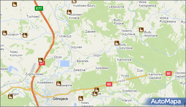 mapa Giżyn gmina Strzegowo, Giżyn gmina Strzegowo na mapie Targeo