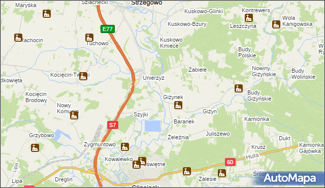 mapa Giżynek gmina Strzegowo, Giżynek gmina Strzegowo na mapie Targeo