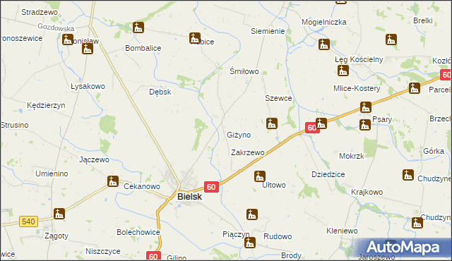 mapa Giżyno gmina Bielsk, Giżyno gmina Bielsk na mapie Targeo
