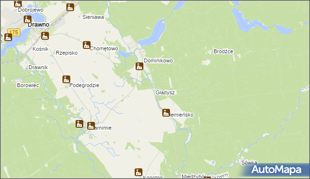 mapa Gładysz gmina Drawno, Gładysz gmina Drawno na mapie Targeo